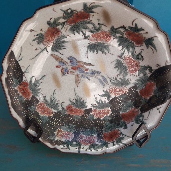 Toyo Plate Porcelain Dish Bird Peacock Pheasant Gold Leaf Hand Painted  Japan - Picture 8 of 17